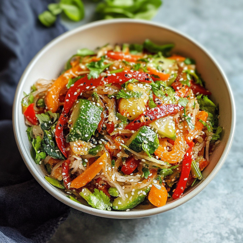A spring roll salad with spicy ginger sauce.