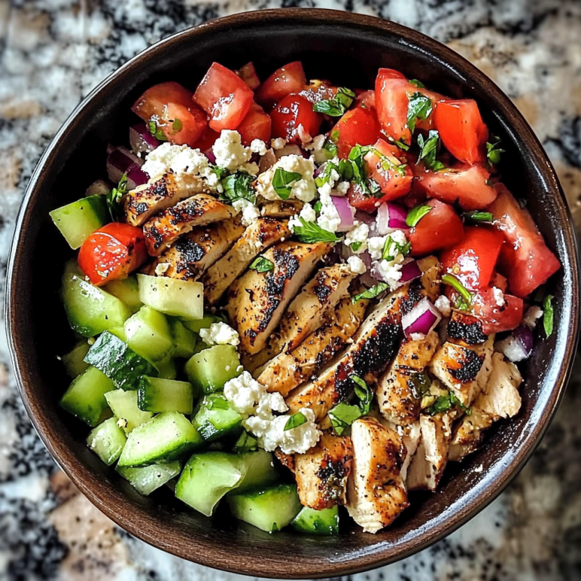 A plate piled with grilled meats and colorful fresh veggies.