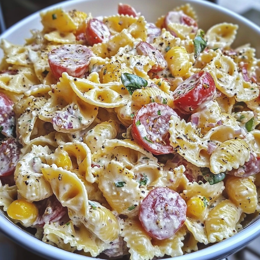 A bowl of Italian combo pasta salad.