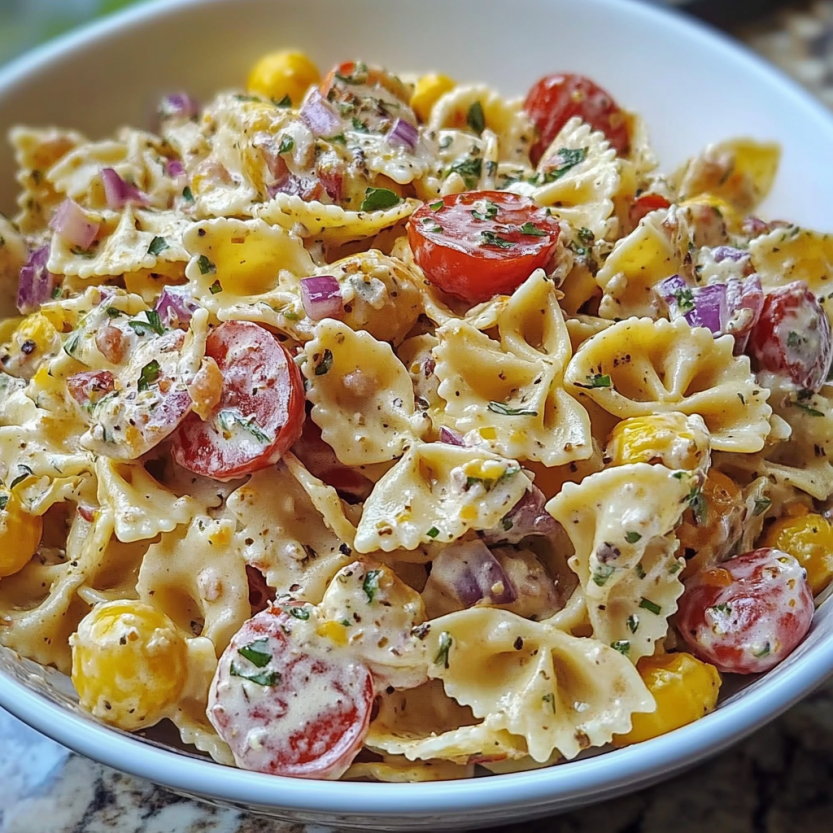 A bowl of Italian combo pasta salad.