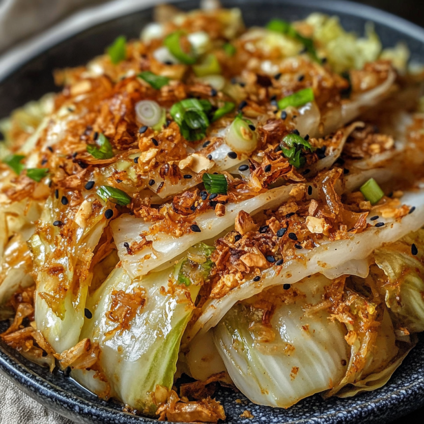 A bowl of Dan Dan Charred Cabbage.