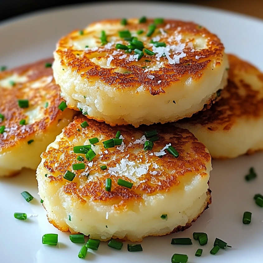 Mashed potato pancakes with parmesan cheese.
