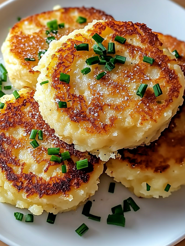 Mashed potato pancakes with parmesan cheese.