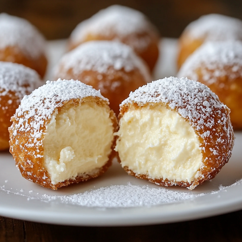 A plate of creamy, sweet, and easy cheesecake balls.
