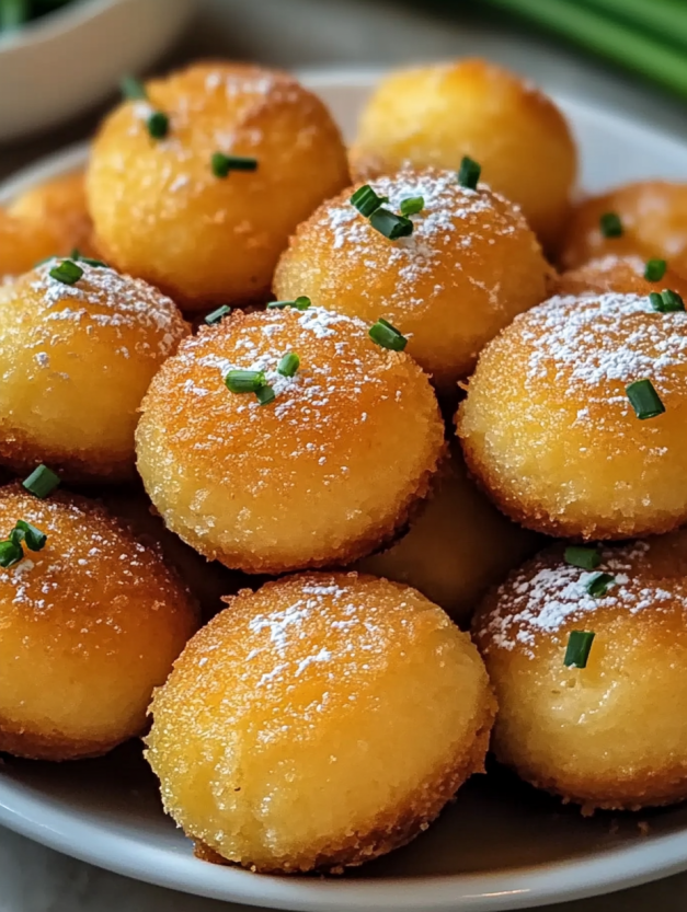 A plate of corn bread with powdered sugar on top.