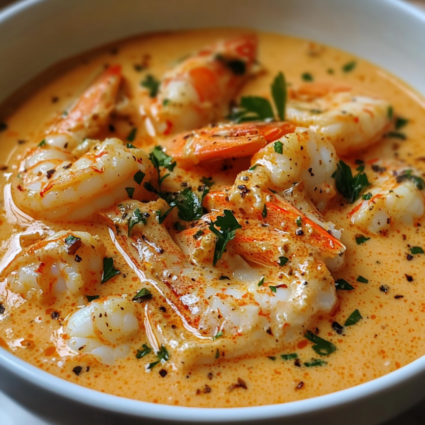 A bowl of shrimp and lobster bisque.