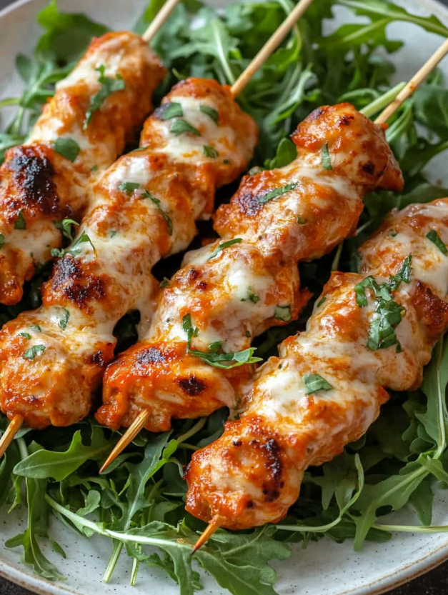 Juicy bang bang chicken skewers.