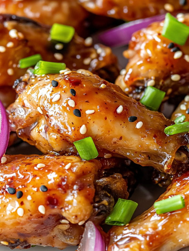 A plate of honey soy garlic chicken wings.