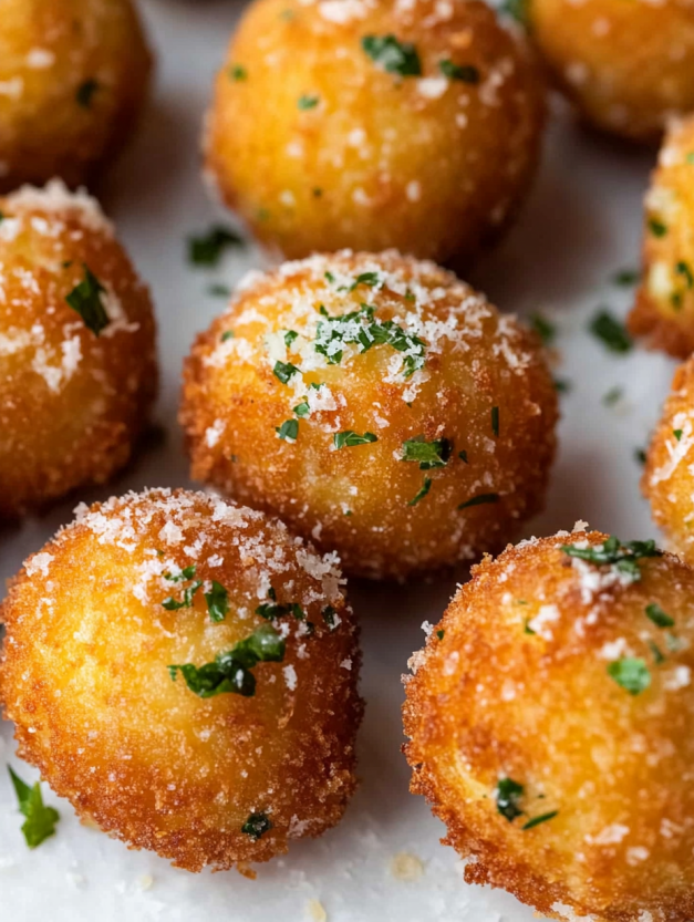 A plate of crispy potato cheese croquettes.