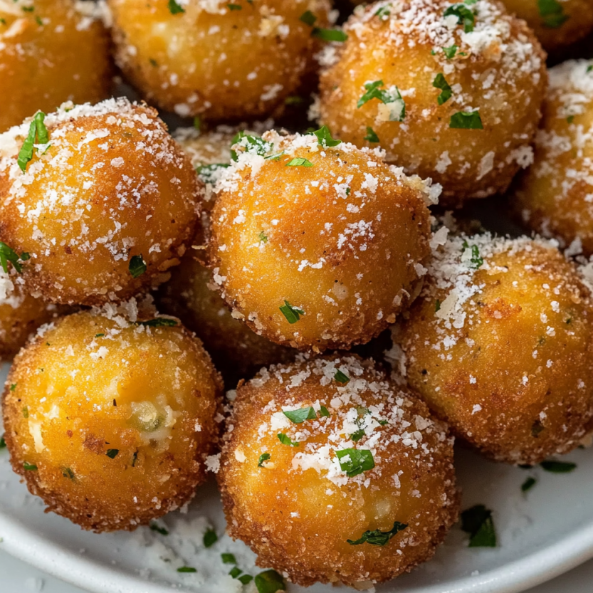 A plate of crispy potato cheese croquettes.
