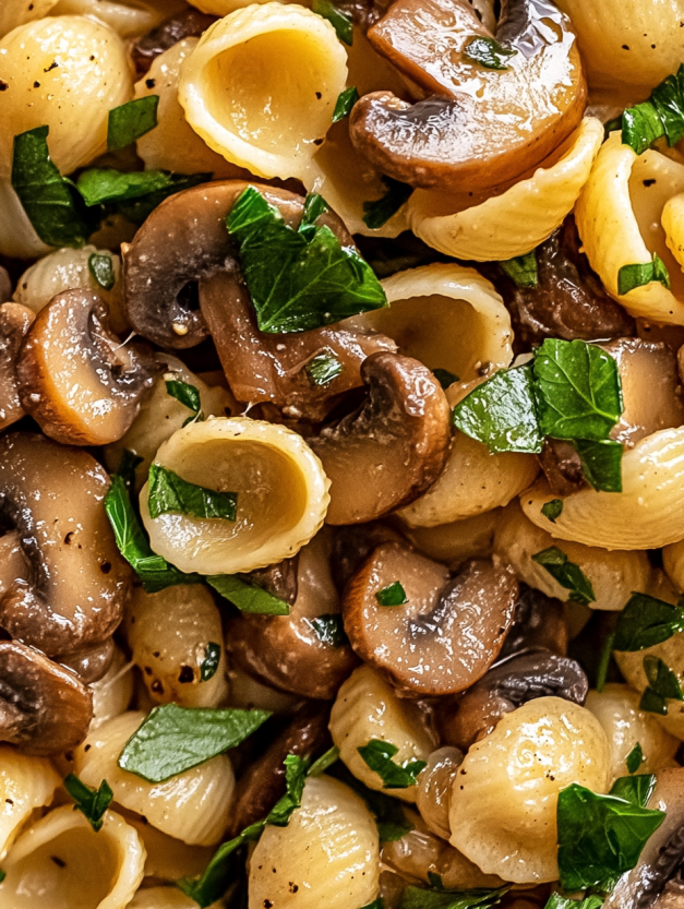 Spicy Miso Pasta with mushrooms and herbs.