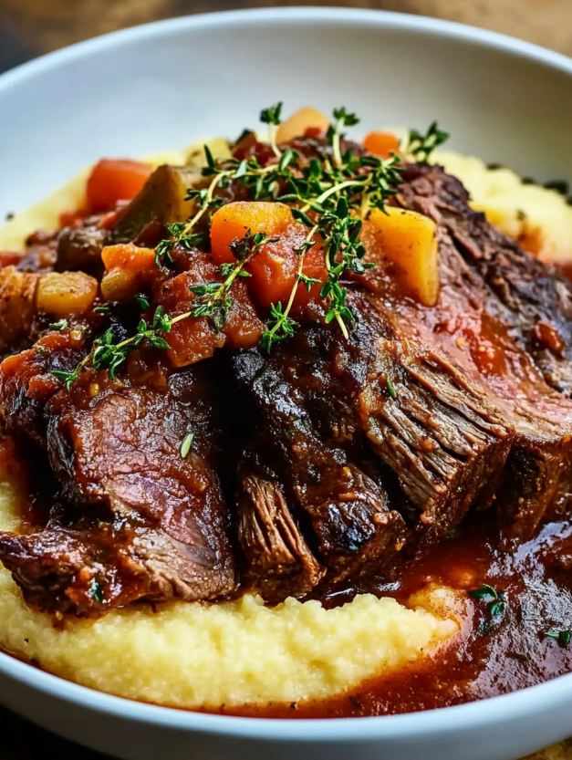 A plate of meat with herbs on top.
