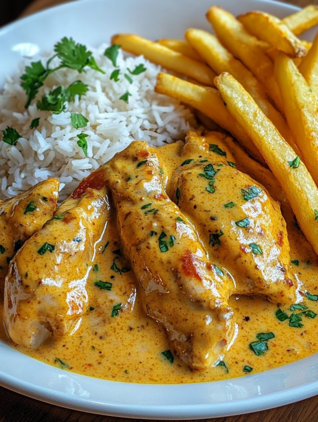 A plate of food with chicken and rice.
