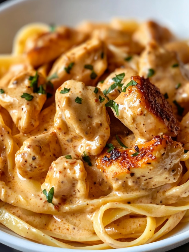 A plate of food with chicken and pasta.