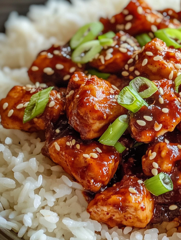 A plate of spicy gochujang tofu.