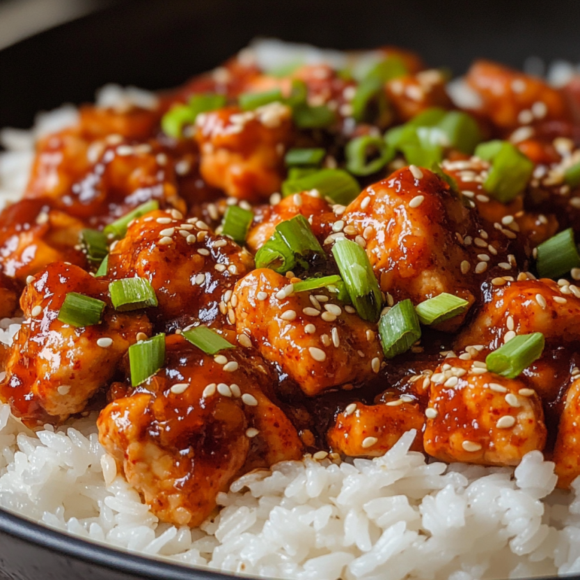 A bowl of spicy tofu with rice.