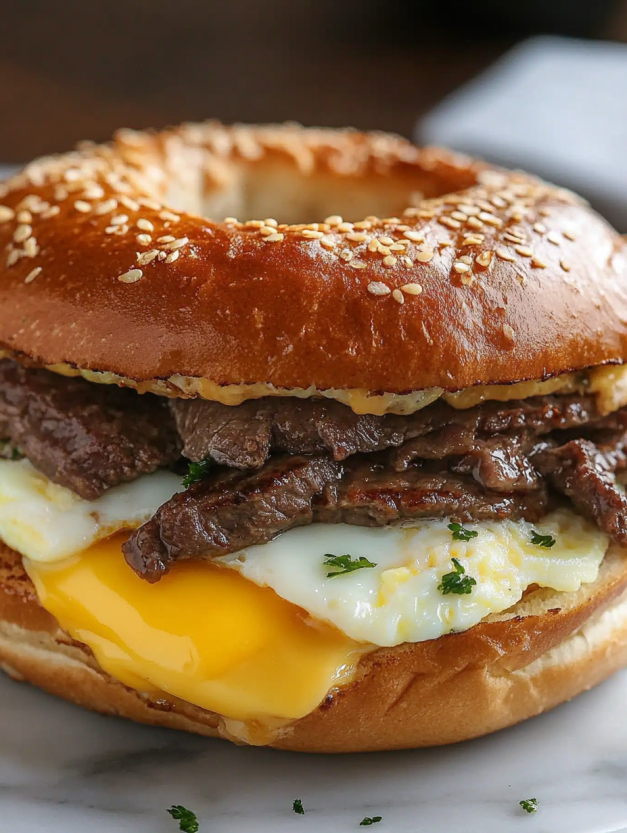A copycat McDonald's steak egg and cheese sandwich.