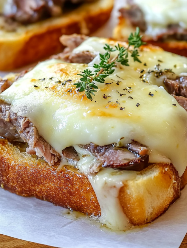 A slice of Texas toast with meat and cheese.