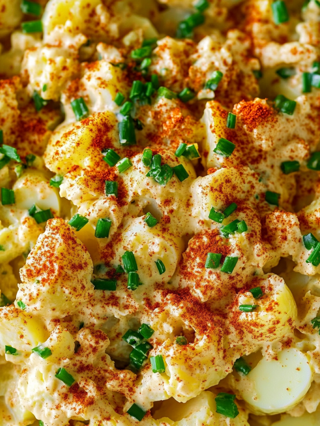 A close up of a creamy Southern-style potato salad.