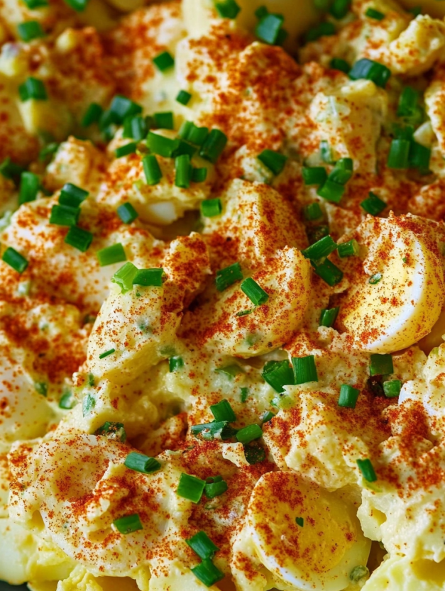A close up of a creamy Southern-style potato salad.