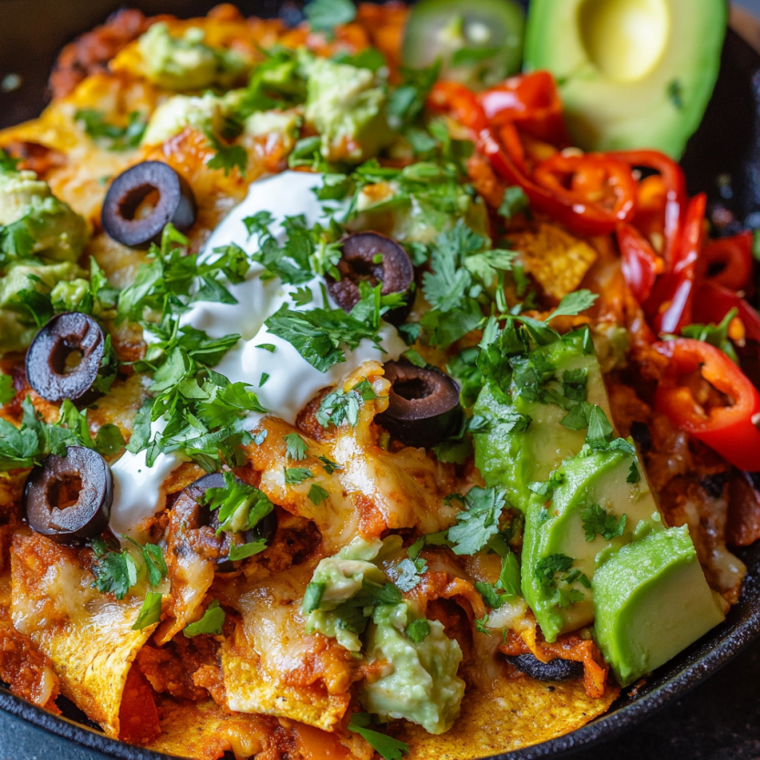 A skillet filled with a delicious chicken enchilada dish.