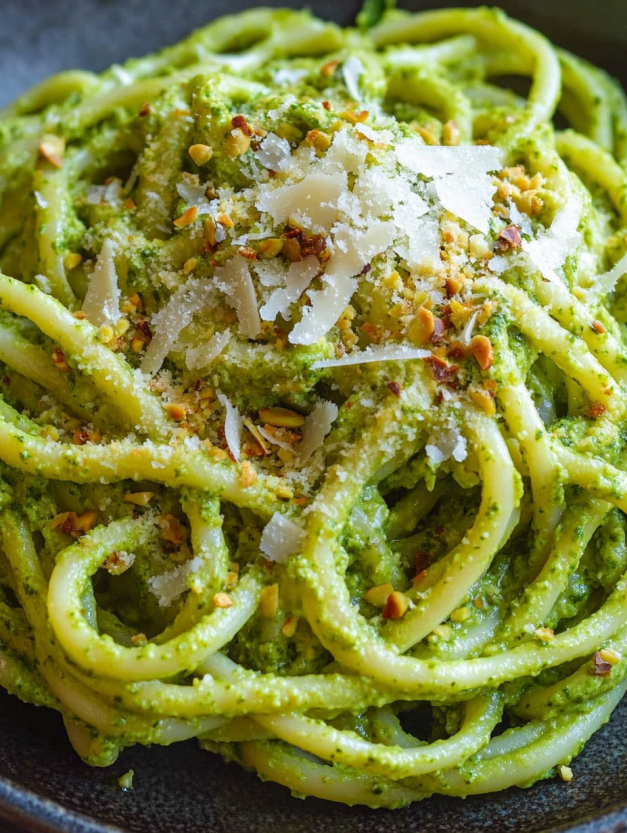 A plate of creamy zucchini pasta.
