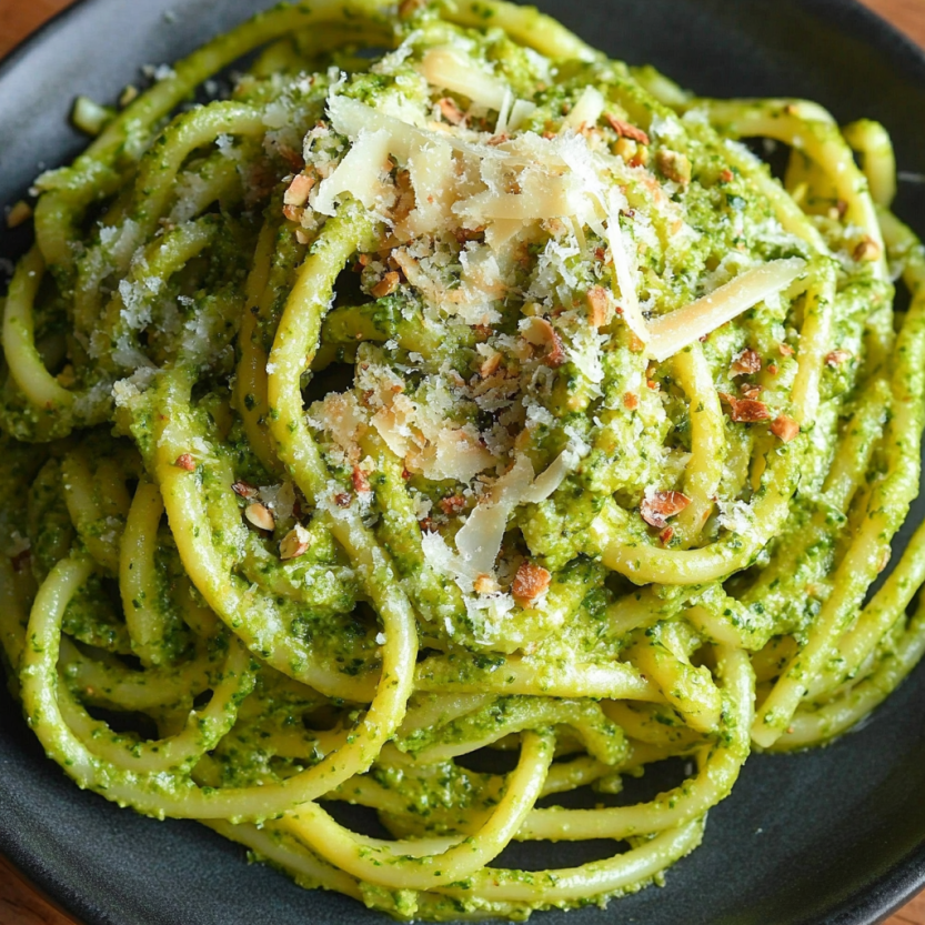 A plate of creamy zucchini pasta.