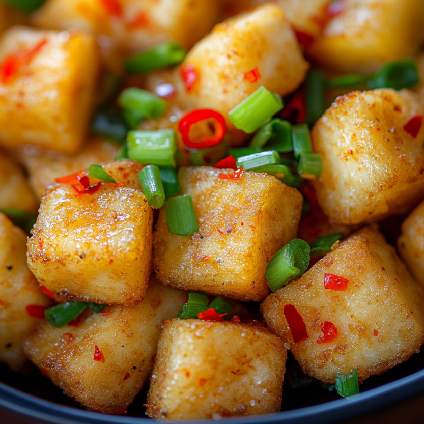 A bowl of crispy salt and pepper tofu.