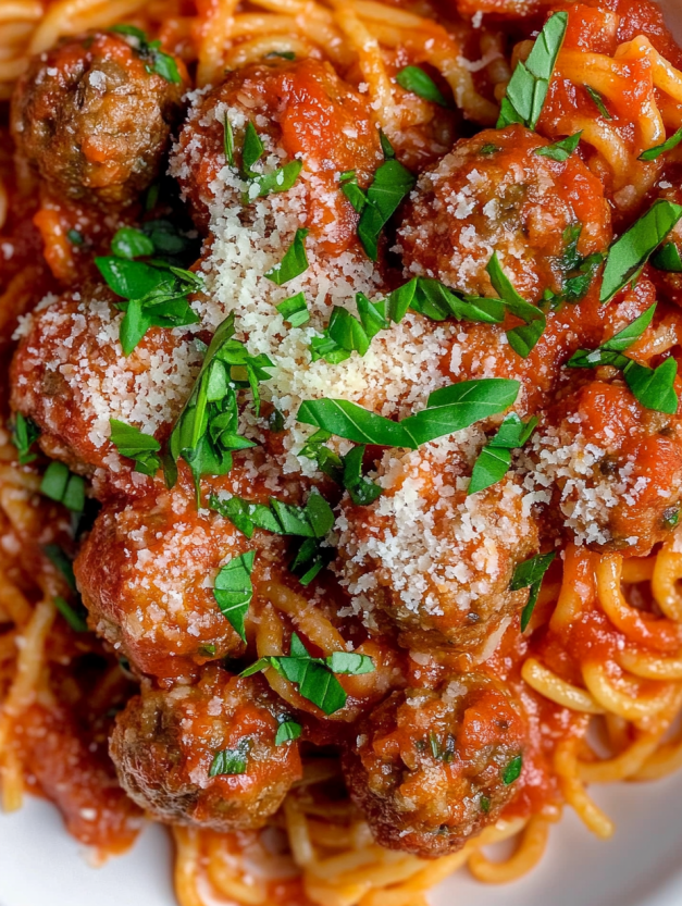 A bowl of SpaghettiOs with Mini Meatballs.
