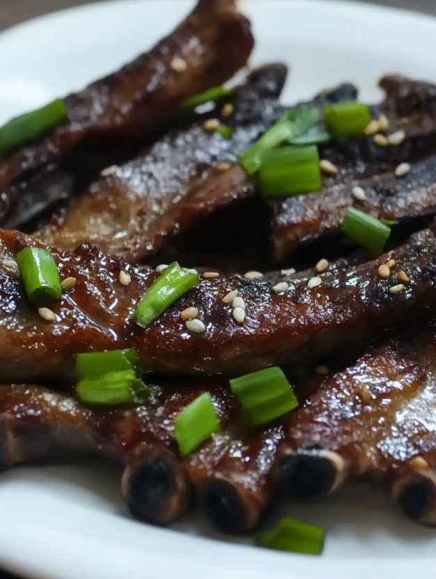 A plate of Korean BBQ Short Ribs.