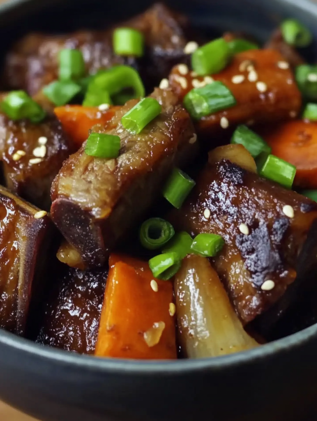 A bowl of slow cooker Korean short ribs.