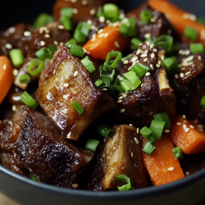 A bowl of slow cooker Korean short ribs.