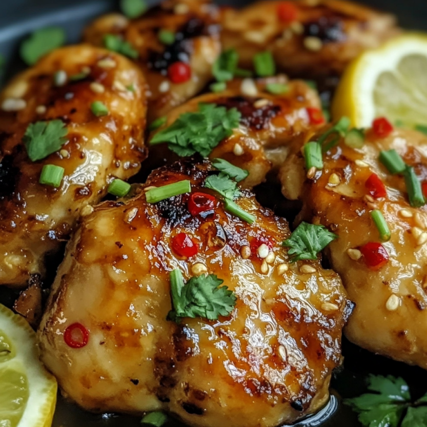 Thai Lemongrass Chicken with lemon wedges.