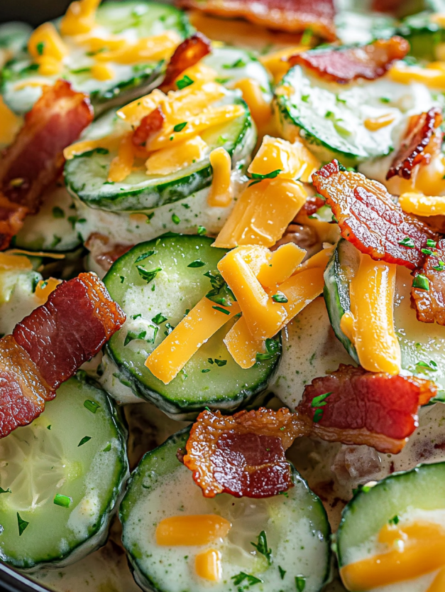 A dish of cucumber ranch crack salad.