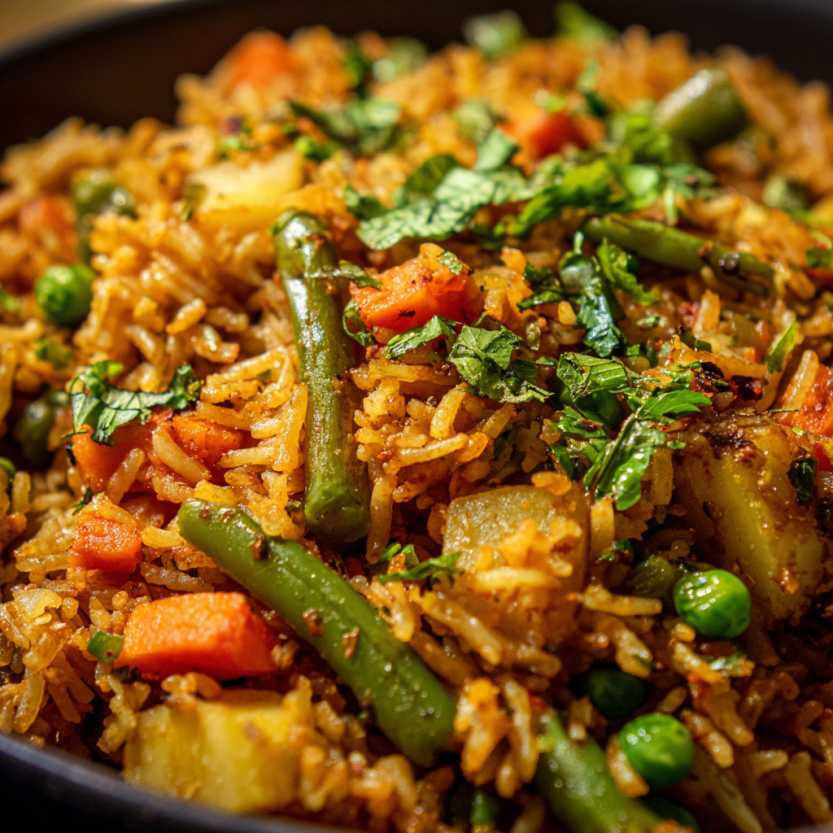A bowl of rice and vegetables.