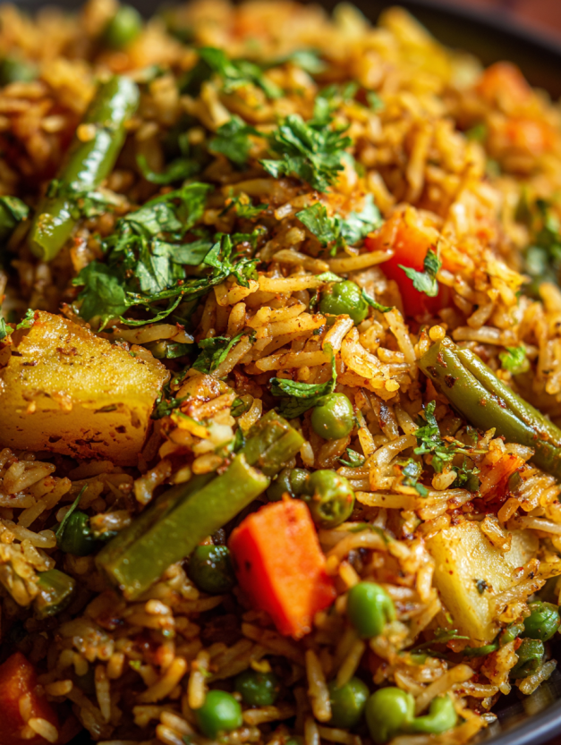 A close up of a tawa pulao dish.