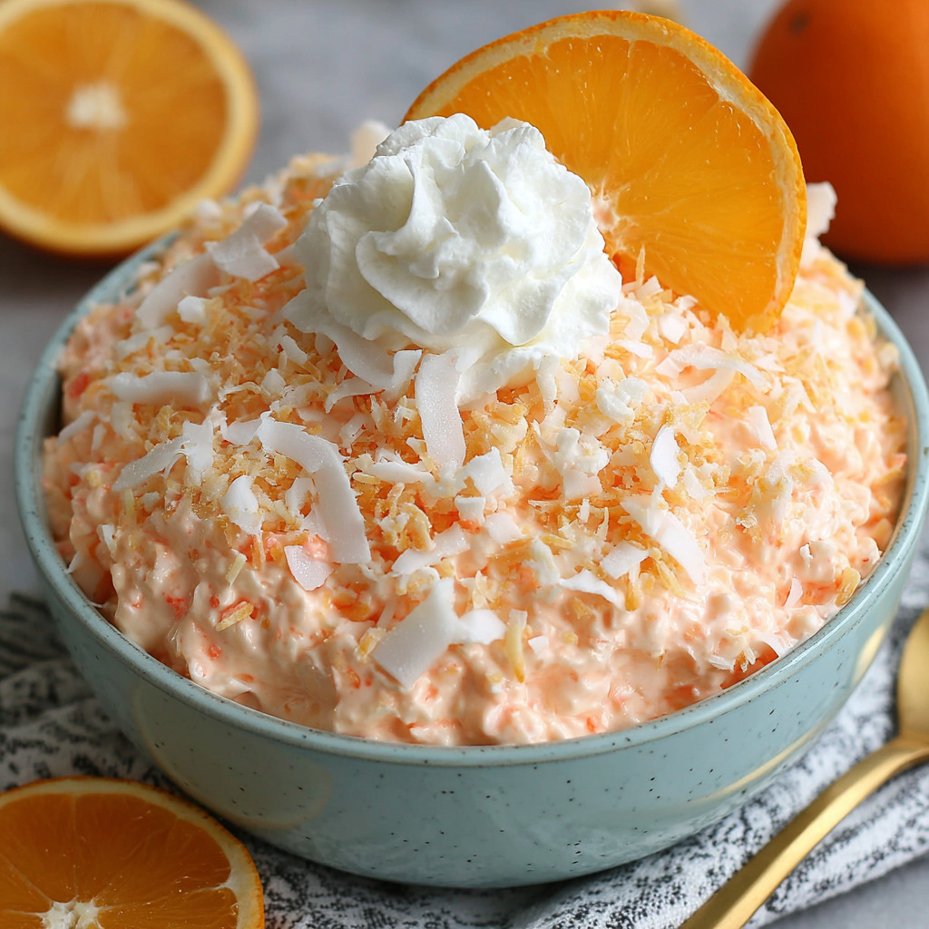 A bowl of tropical orange jello salad.