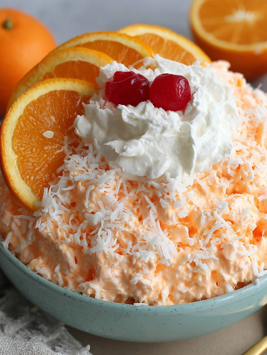 A bowl of tropical orange jello salad.