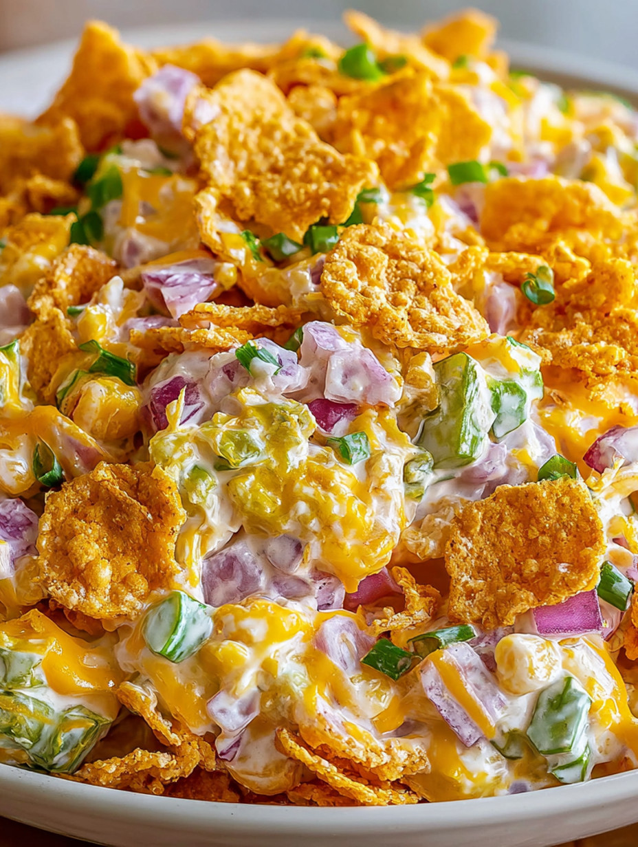 A close up of a Frito Corn Salad.