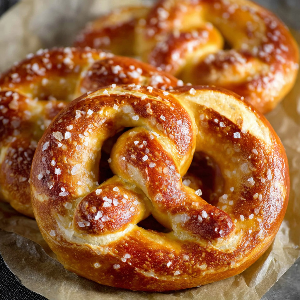 Two homemade soft pretzels with cheese sauce.