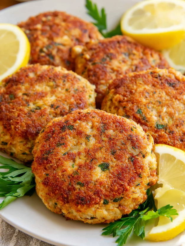 Air Fryer Salmon Patties with Lemon and Parsley.