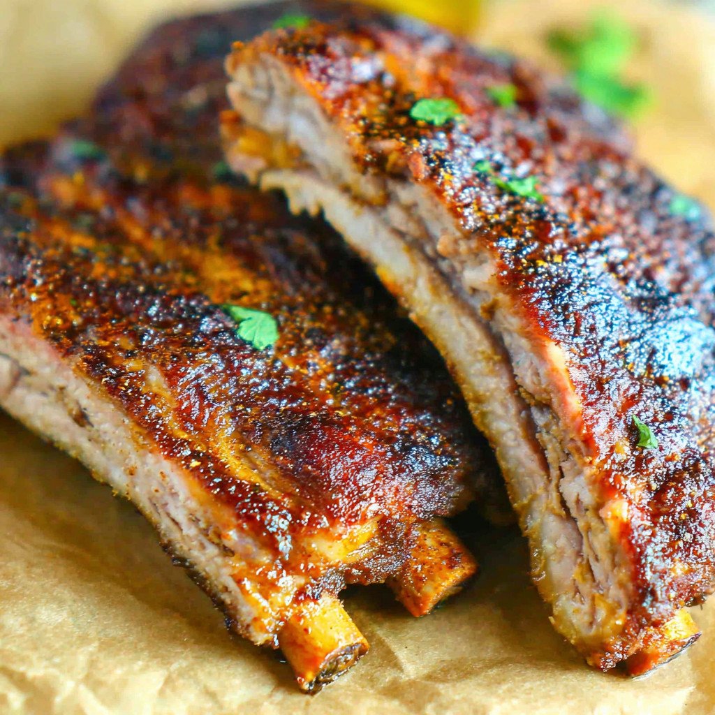 Grilled ribs on a paper towel.
