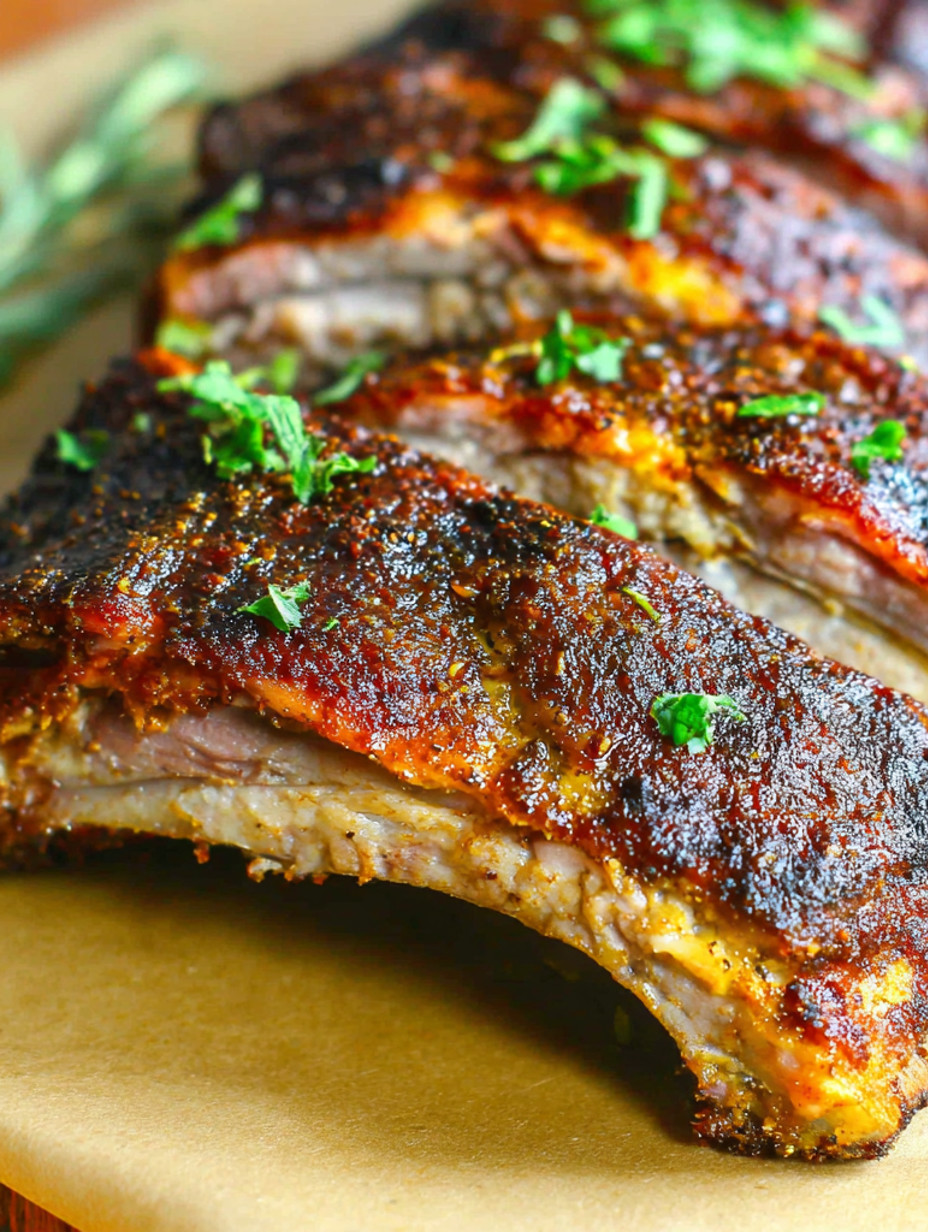 Grilled ribs with green onions.