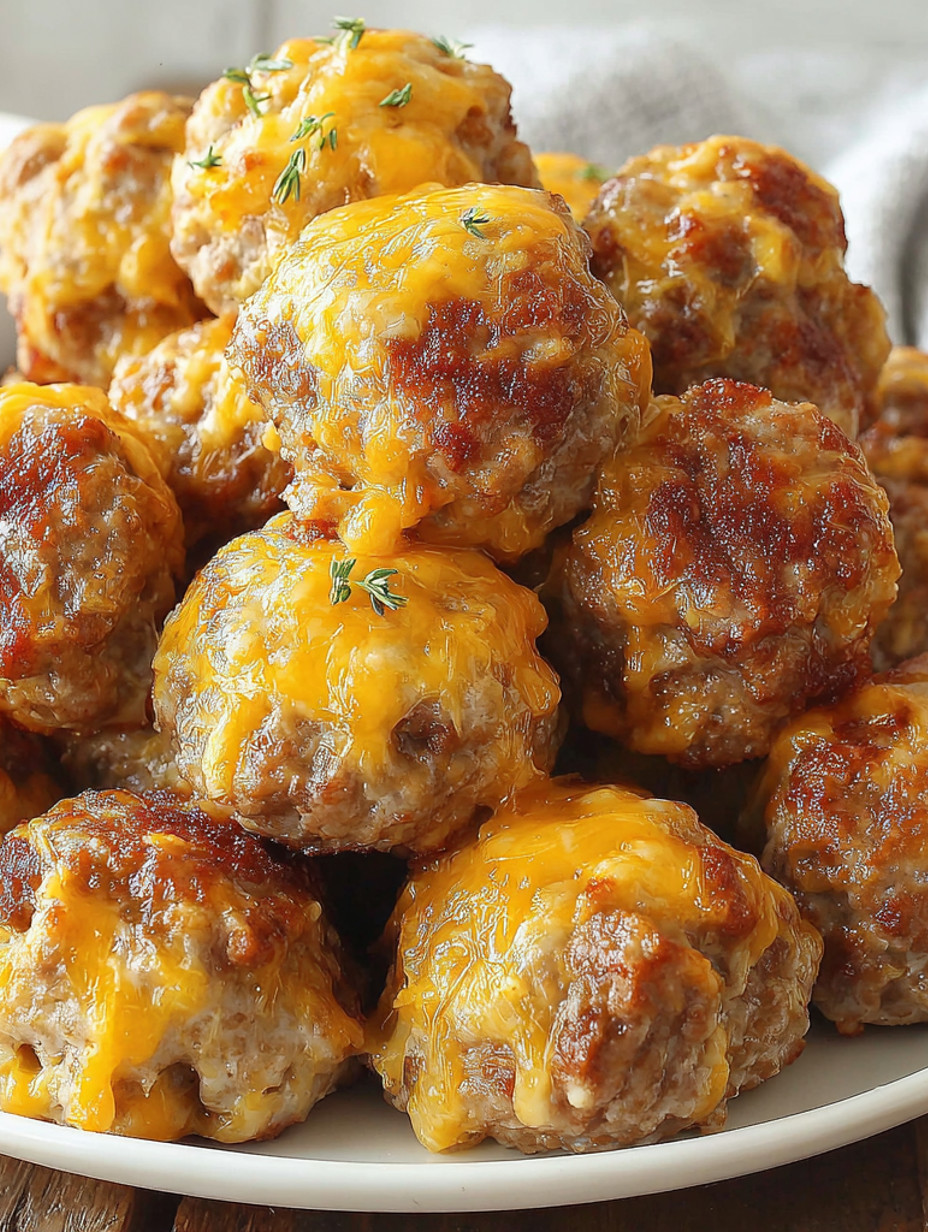 A plate of sausage cheese balls.