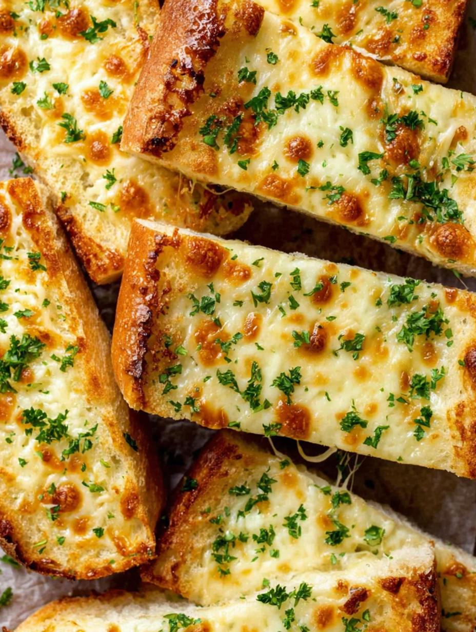 Slices of garlic bread with cheese.