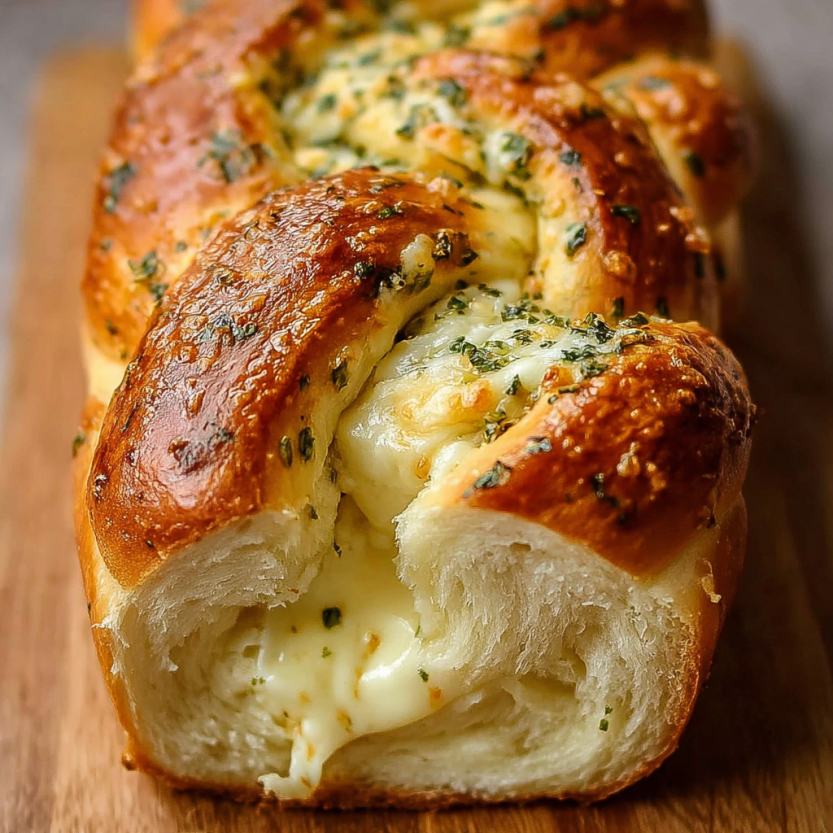 A swirled garlic herb cheese bread.