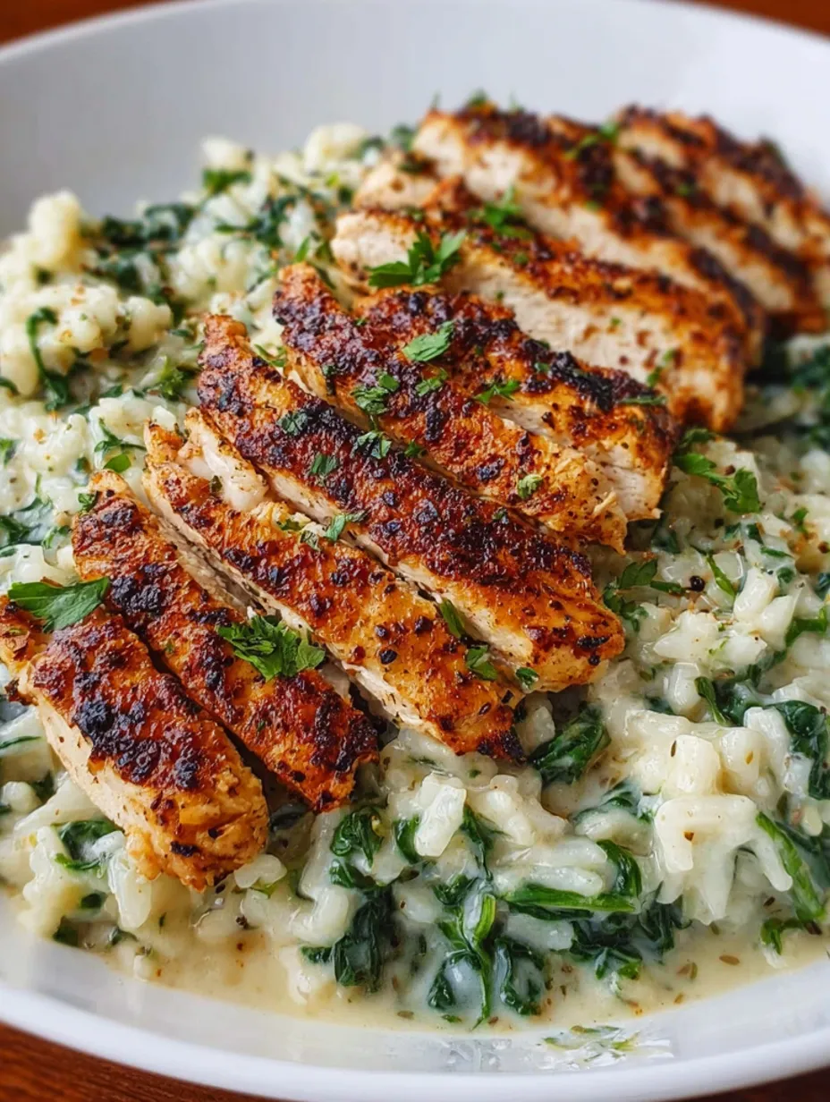 A plate of food with chicken and spinach.