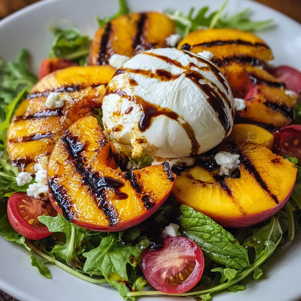 A grilled peach and burrata salad.