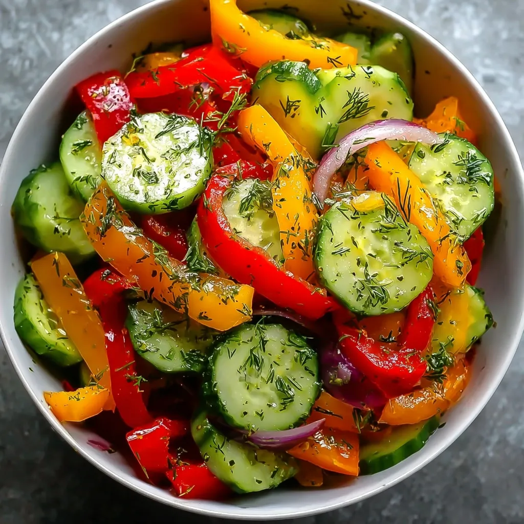A bowl of fresh cucumber and sweet pepper.