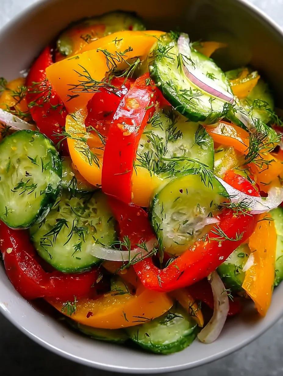 A bowl of fresh cucumber and sweet pepper.